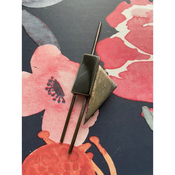 MCM Modernist 925 TaxCo Mexico Sterling Silver Black Onyx Pin/Brooch Vintage - Picture 5 of 5